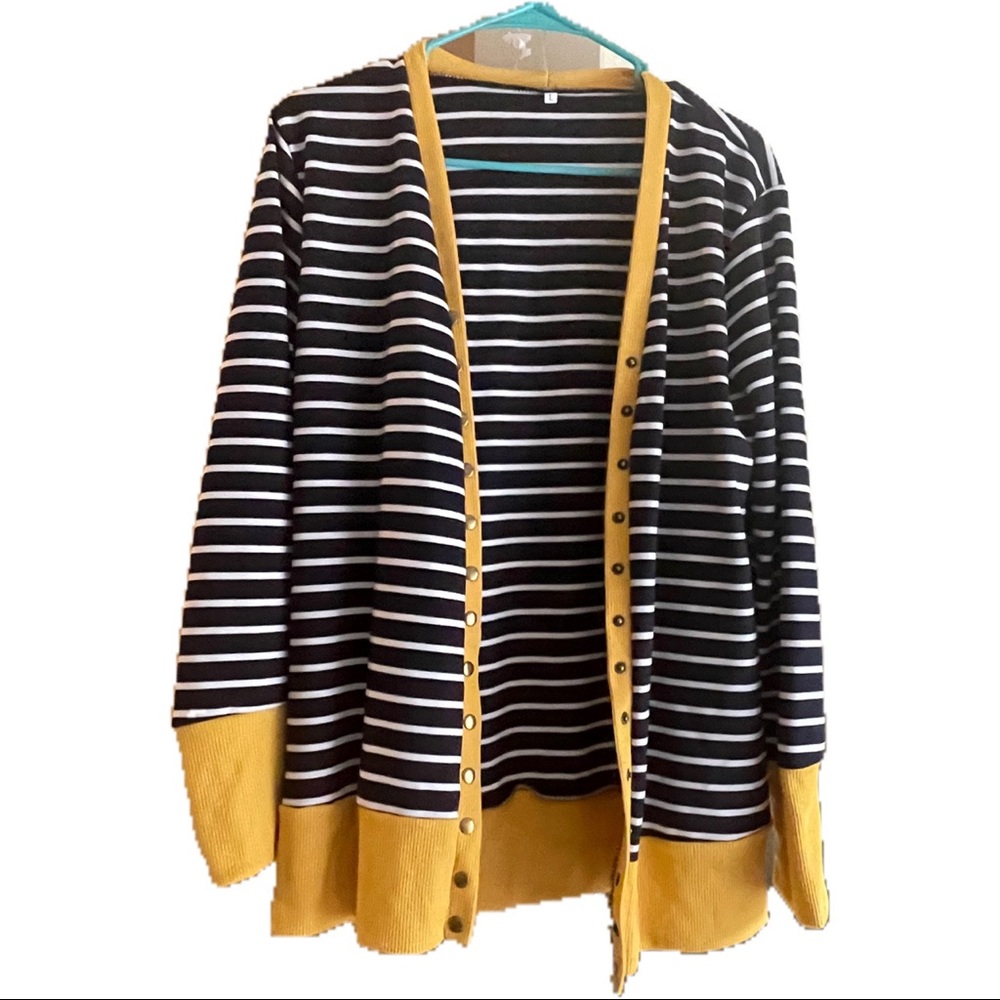 Womens blue and white striped cardigan